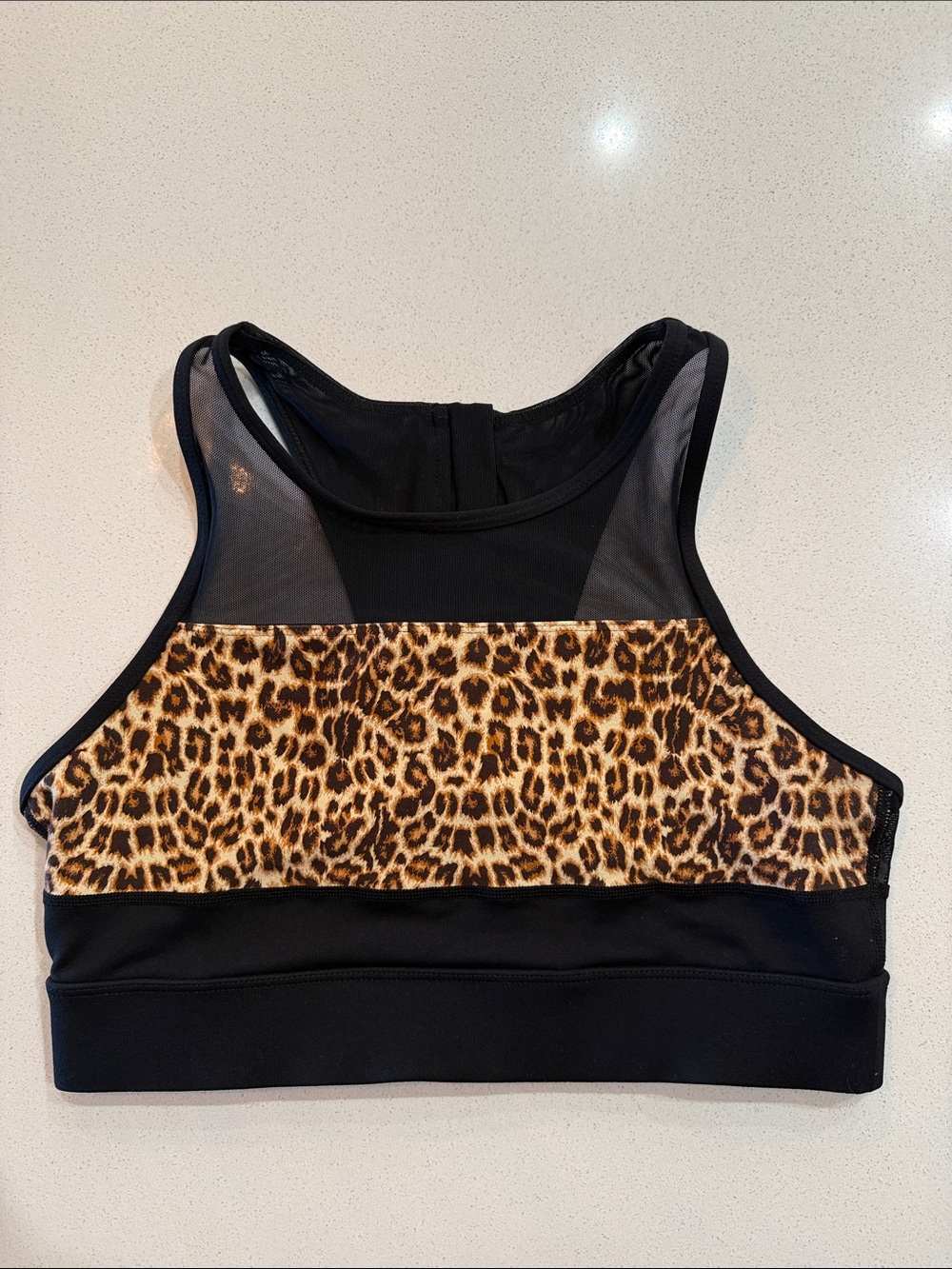 Zyia Leopard Print Mesh Panel Sports Bra - Black/Leopard